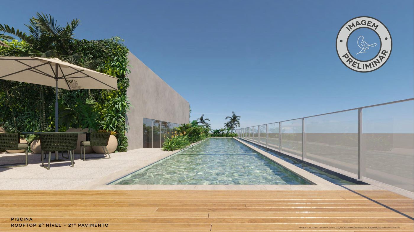 Piscina climatizada com deck no rooftop do Pintassilgo 336